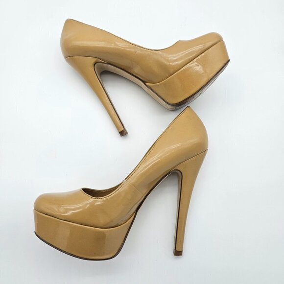 Aldo Nude/Tan Round Toe Platform High Heel Pump, Patent Vegan Leather, Size 36 - Picture 15 of 15